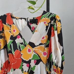 ASOS floral puff long sleeve slit dress